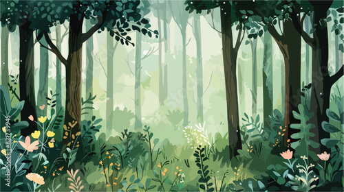 Forest background for greeting card watercolor hand 