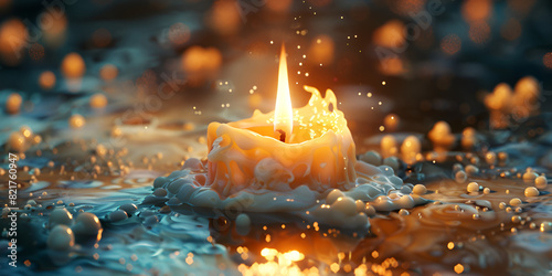 A top-down view of a melting candle with wax flowing and solidifying in fascinating textures and formations. 