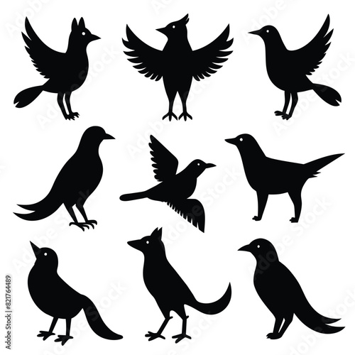 Set of Nightingale animal black Silhouette Vector on a white background