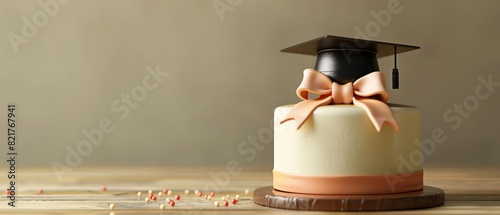 Graduation cake adorned with a replica of a cap and diploma