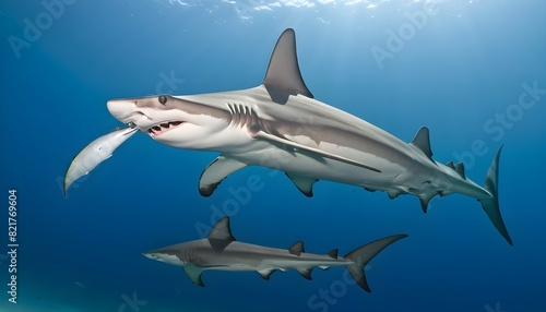 A Hammerhead Shark With A Remora Fish Swimming Alo Upscaled 3