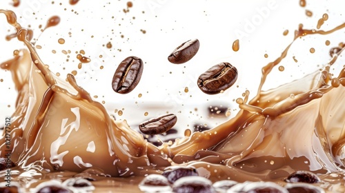 Delicious coffee infused with roasted coffee beans cut out to provide a delicious taste