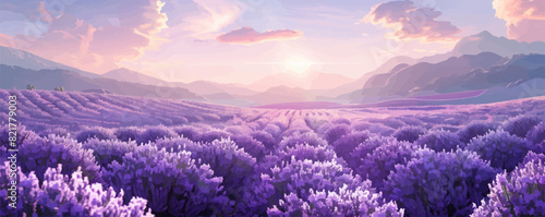 Large lavender field,. vector simple illustration