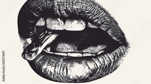 For grunge punk y2k collage design, lips and mouth in scream with photocopy effect. Elements in stipple halftone brutalist design. Modern illustration for vintage music poster or bannister.