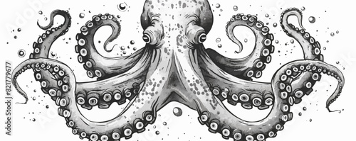 Octopus sketch hand drawn engraving style Underwater animals. vector simple