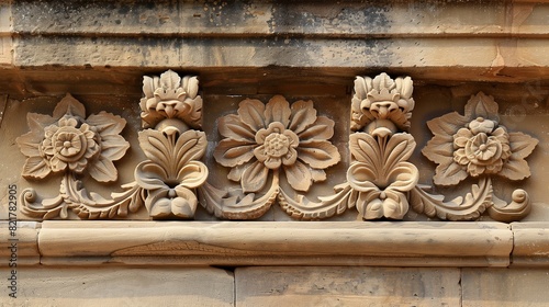 Traditional Stone Parapet Wall in Sandstone with Carved Floral Motifs