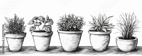 House plants in pots hand drawn sketch Vector illustration