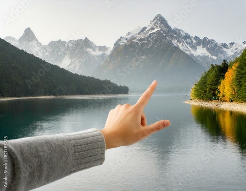 main désignant une direction dut un fond de lac de montagne en ia