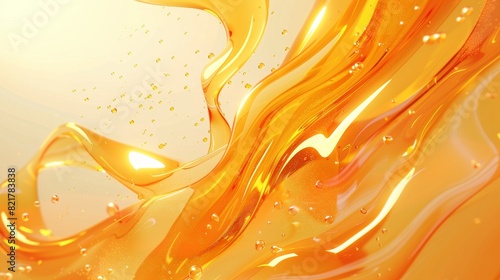 A modern abstract background featuring golden streams of fluid, oil, honey or honey on a light background with light elements. Ideal for cosmetics, sales, banners and flyers.
