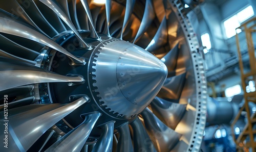 fan blade and spinner cone in an aircraft s turbofan engine , Generative AI