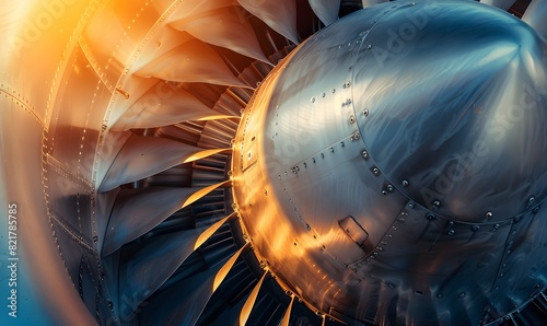 fan blade and spinner cone in an aircraft s turbofan engine , Generative AI