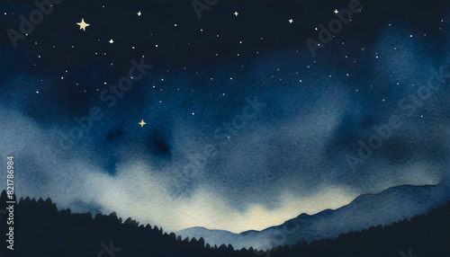 星が散らばる夜空の水彩イラスト