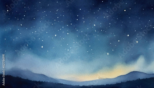 星が散らばる夜空の水彩イラスト