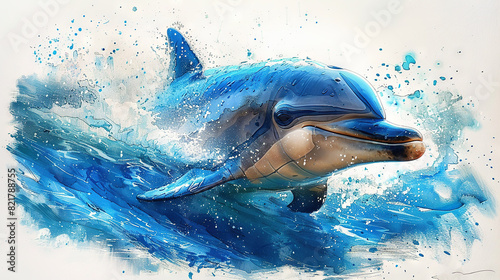  A dolphin in water with splashes on its face and body