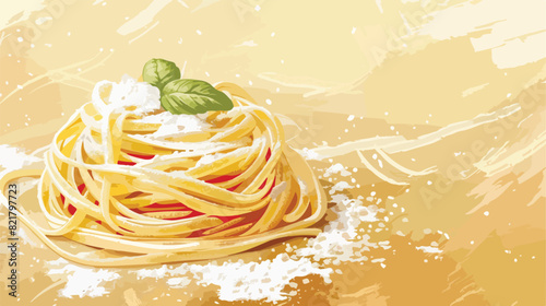 Raw pasta with flour on table Vector style vector des