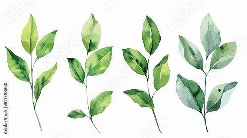 Leaves watercolor Four Hand painting floral botanic