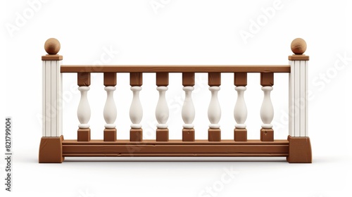 Fence, palisade, stockade or balustrade with pickets in browns and whites. Wooden garden border balusters isolated elements, realistic 3d modern illustration.
