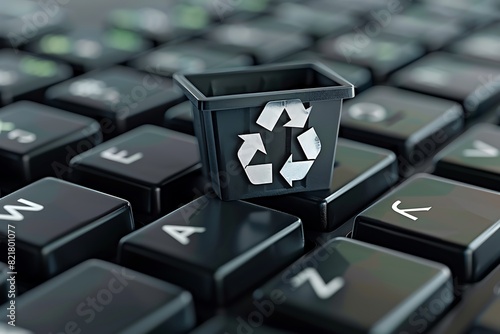 An image depicting the concept of deleting unnecessary digital files and managing electronic waste, featuring a recycle bin icon on a computer keyboard
