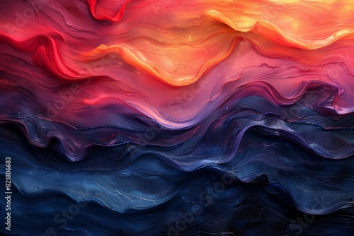 Abstract colorful background. Swirls of electric scarlet and midnight indigo blend harmoniously, casting an enchanting spell of intensity and depth, akin to a cosmic dance in the universe.