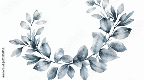 Silver grey floral leaves wreath hand painted isolated