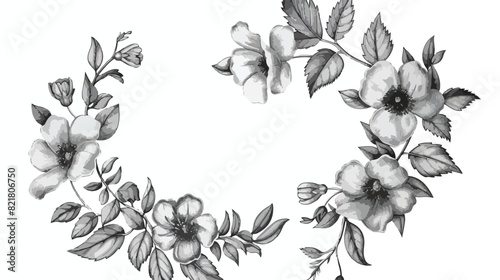 Silver grey wreath flowers and leaves hand painted is