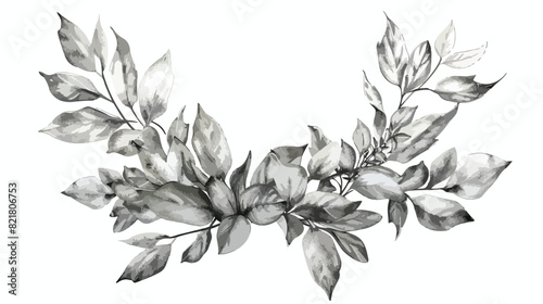 Silver leaf wreath hand painted isolated on white background