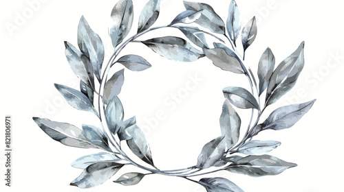 Silver leaf wreath hand painted isolated on white background