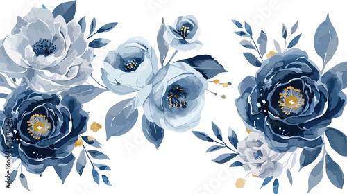 Navy blue flower watercolor floral clip art. Rose per