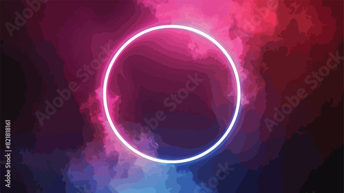 Neon luminous ring frame with cloud or smoke and twins