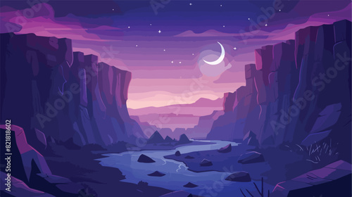 Night cliff landscape in west mountain valley cartoon
