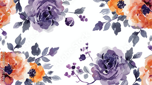 Violet Orange Purple Watercolor Floral Pattern Bouque