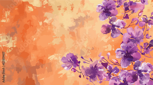 Violet Orange Watercolor Floral Paper Sheet Gold background