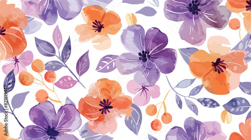 Violet Orange Watercolor Floral Seamless Pattern Pape