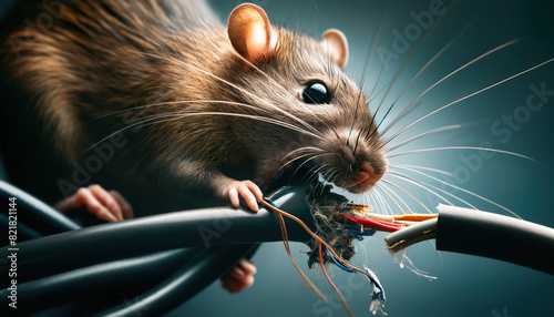 Rat chewing electrical and internet optical cables causing damage and creating a need for pest control services