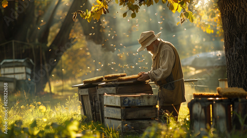 photo of bee keeper at work