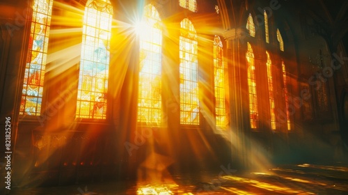 In this film, the sun's radiation streams through stained glass windows of a cathedral, lighting up the church with a divine light that reminds everyone of God's love and grace.