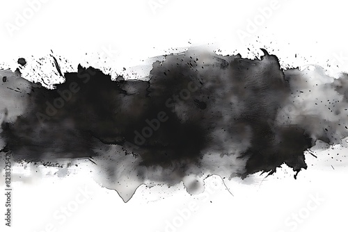 A black ink splash on a white background resembling a cumulus cloud in a snowy landscape