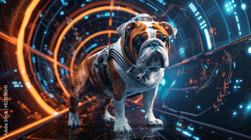 Steampunk Bulldog dressed as a gangster, a strong and powerful leader, confident and captivating