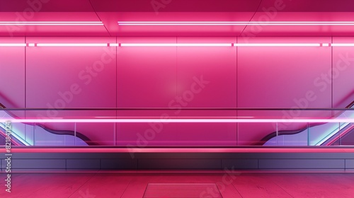 Futuristic Parapet Wall in Vibrant Neon Pink with LED Lighting and Sleek Metal Accents