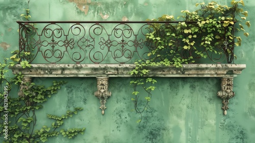 Traditional Parapet Wall in Lush Green with Victorian Ironwork and Climbing Ivy