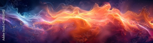 Abstract colorful background. Layers of blazing mandarin and royal indigo cascade in fluid motion, exuding a mesmerizing yet invigorating aura, like the interplay of fire and shadow.