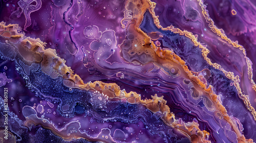 A purple and gold swirl pattern that appears to be made of liquid. Scene is one of awe. the histological features of the urinary bladder wall, including transitional epithelium, smooth muscle layers