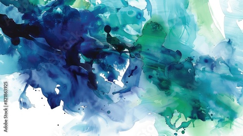Abstract background Blue and green emerald watercolor painted texture