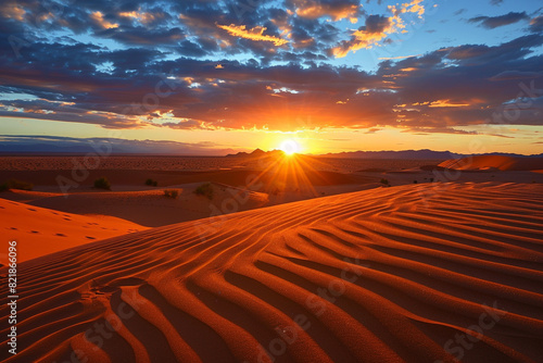 Sunset over the sand dunes, Sahara Desert, Morocco, Africa 