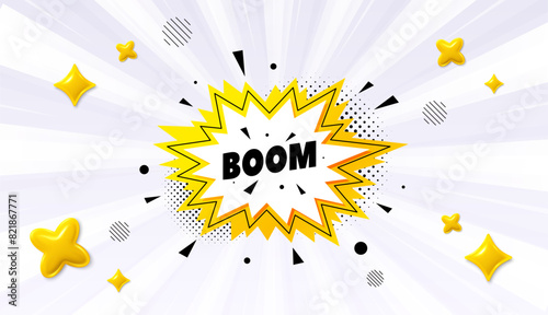Offer sunburst ray banner. Boom sale sticker. Discount banner shape. Coupon bubble icon. Boom sale chat message. Speech bubble discount with stripes. Burst text balloon. Vector