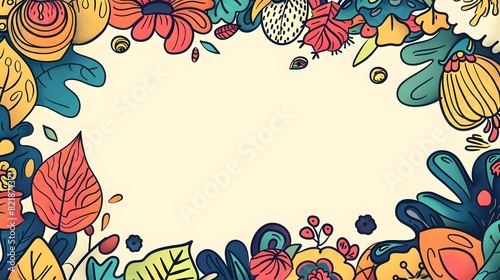Vibrant Floral Doodle Border Design with Empty Backdrop for Branding or Packaging
