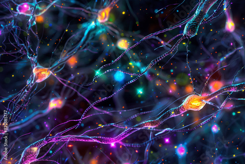 Synapses neurales scientifiques multicolores du cerveau humain Idéal comme fond d'écran 
