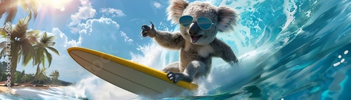 Adventurous Koala Surfs Tropical Waves on Sunny Beach