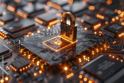 Cybersecurity Concept: Digital Lock Symbol on Circuit Board - Protecting Data Privacy and Integrity for Secure Information Systems