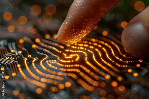 Human Touch Interaction with Microchip Circuitry - Futuristic Technology for Digital Innovation and Connectivity